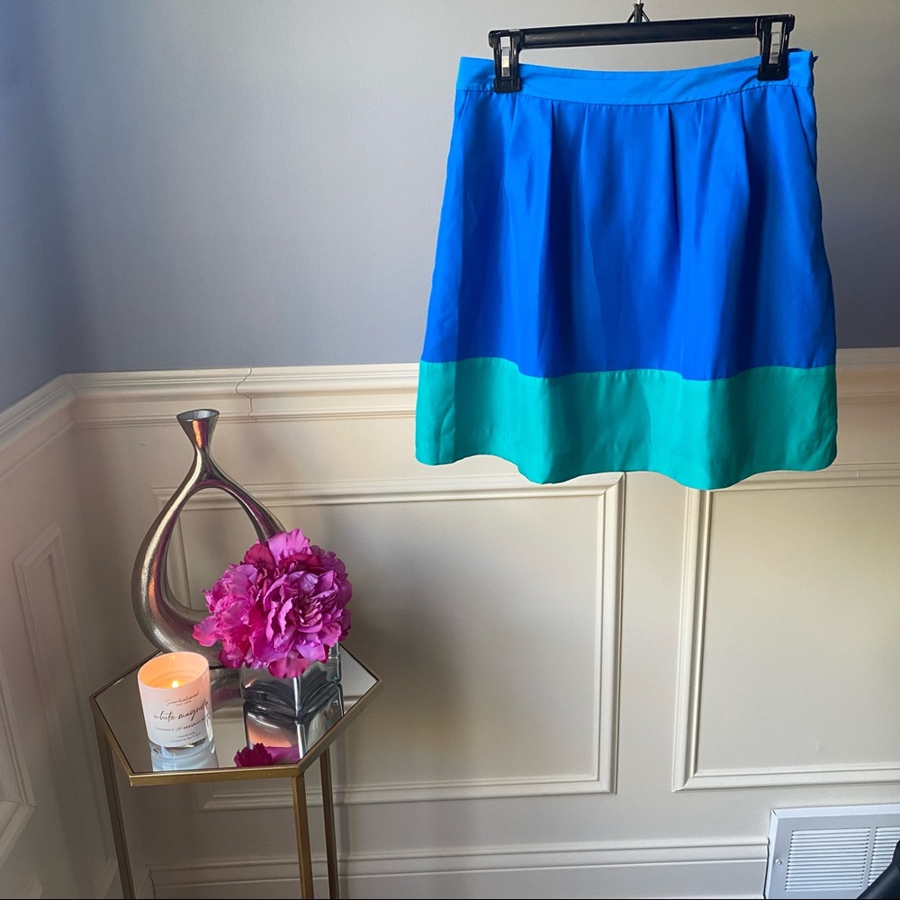 J. Crew Bright Blue and Aqua Green Pleated Mini Skirt Size 4